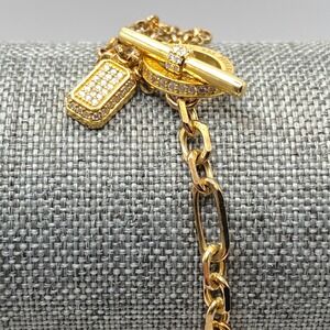 Hillberg & Berk 925 Gold Paperclip Bracelet Vintage Retro Statement CZ Charm